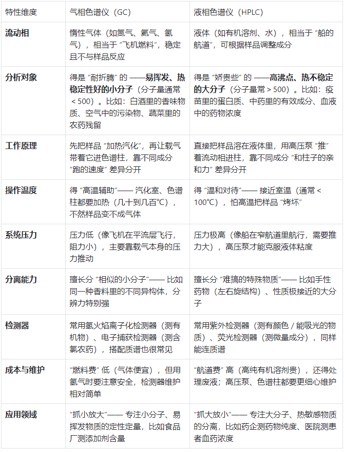 液相色谱和气相色谱对比一览表